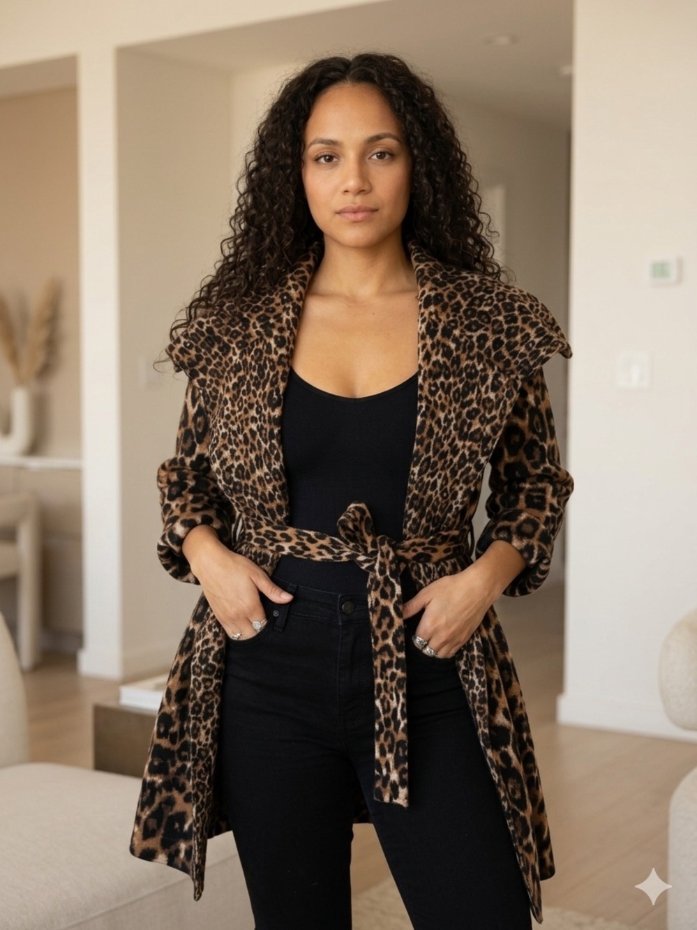 WHBM  Leopard Belted Cardigan Jacket XS Chic Animal Print Coat